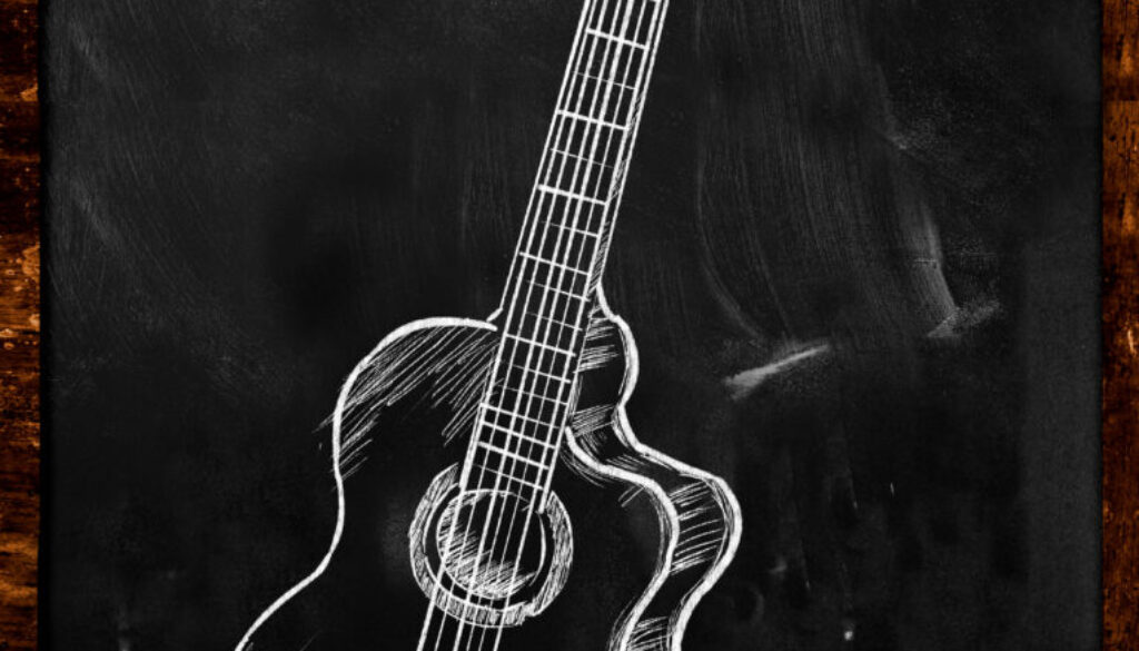 Guitar Classic Acoustic drawing on blackboard music